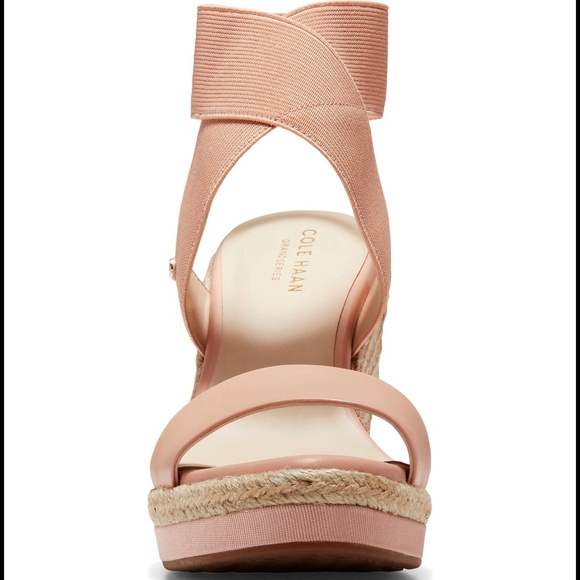 COLE HAAN Cloudfeel Nude Rose Espadrille Wedge Sandals Leather Platform Heels - Picture 6 of 10